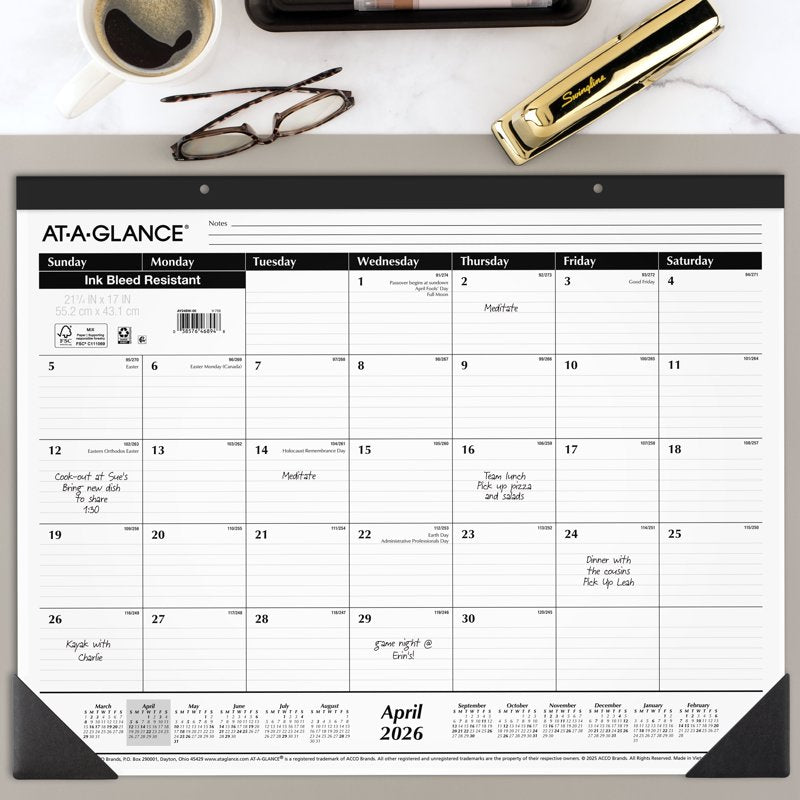 Large Academic Desk Pad Calendar 2026-2027, 21.75 x 17 Inch with Note Sections