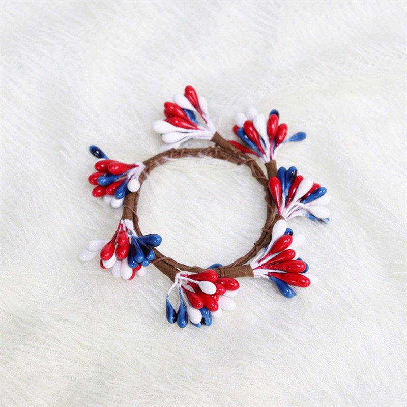Patriotic Mini Wreath Napkin Ring Set - Red White Blue Berry Decor for 4th July Memorial Day