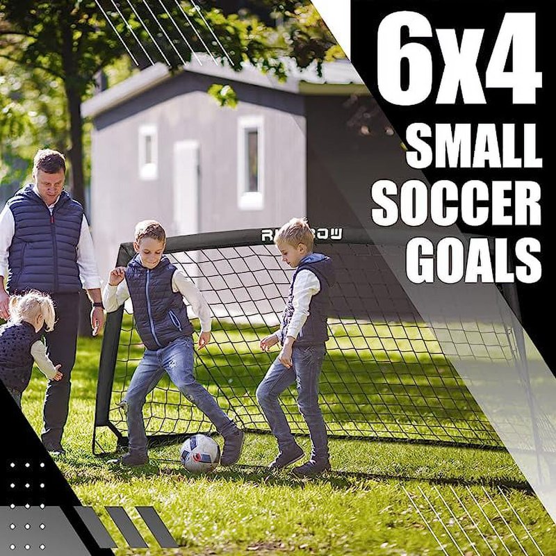 RUNBOW 6x4 ft Portable Kids Soccer Goal with Carry Bag – Black
