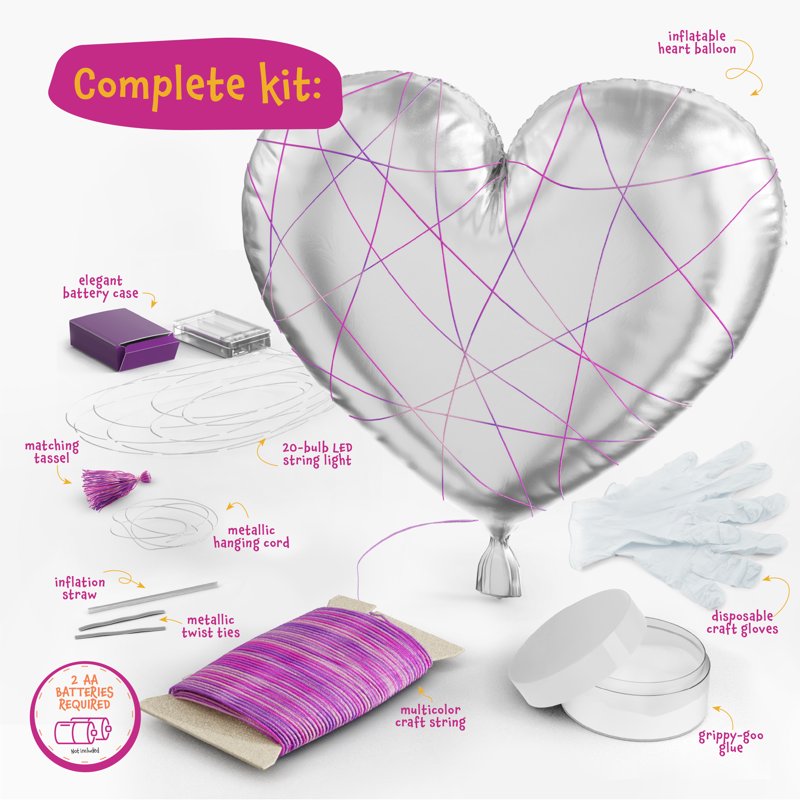 DIY Light-Up Heart Lantern Kit for Kids - 3D String Art Craft Set with LED Lights