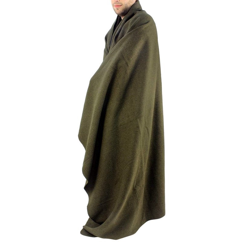 Military-Style Fire Retardant Wool Blanket 66x90 Inches - 80% Wool, Olive Drab Green