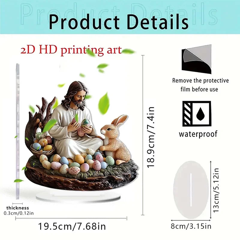 Easter Bunny Ornament Decoration - Waterproof Acrylic Holiday Tabletop Decor