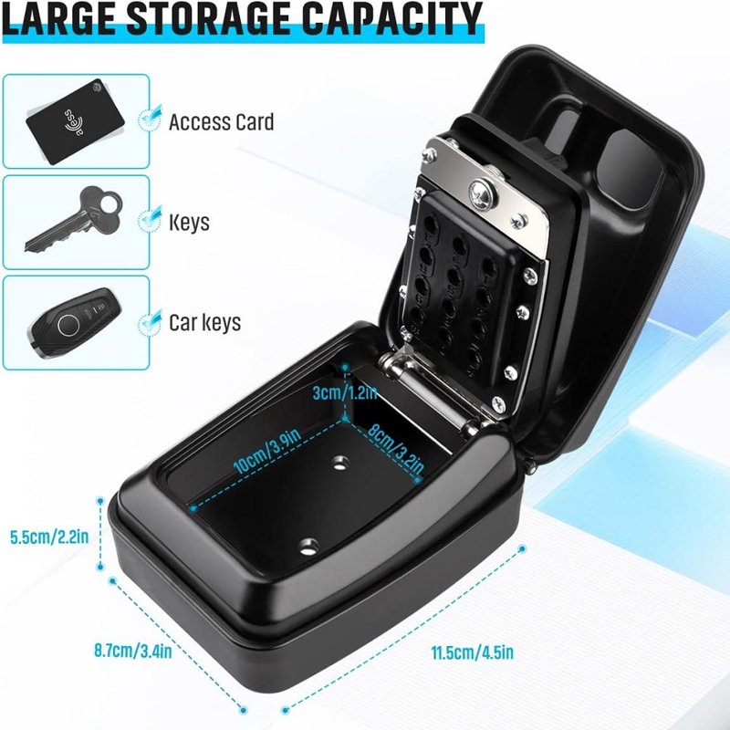 Outdoor Waterproof Wall Mount Key Lock Box with 12-Digit Combination for Home and Garage Security