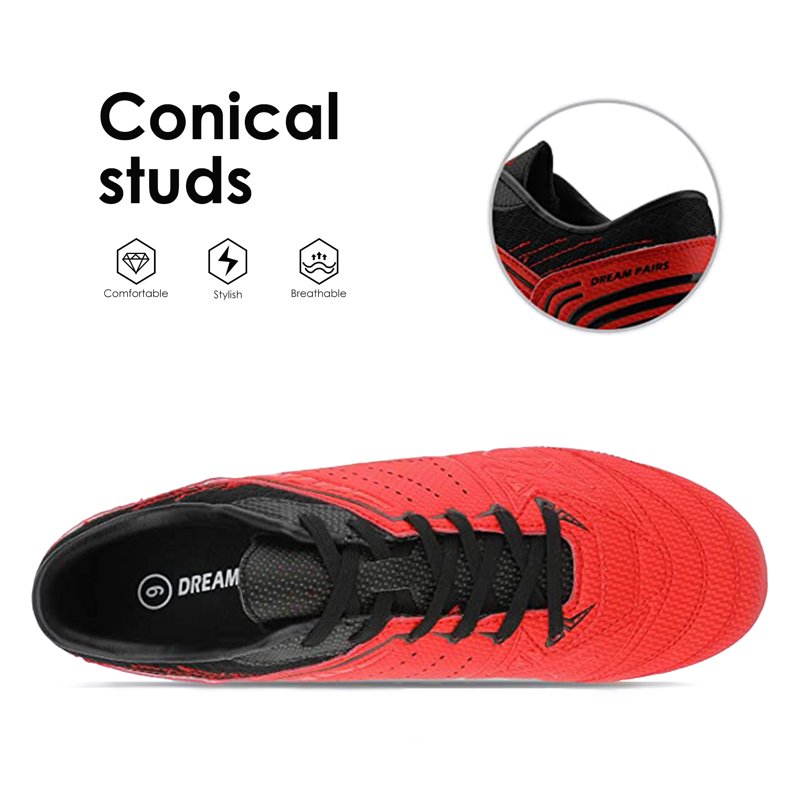 Mens Cleats Football Soccer Shoes - Dream Pairs, Red/Black, Variation 11