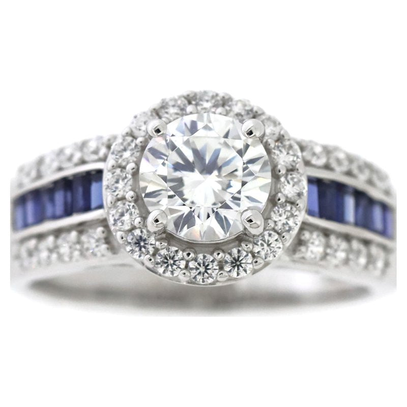 Sterling Silver Bridal Engagement Ring Set with Simulated Diamonds and Sapphire Accents