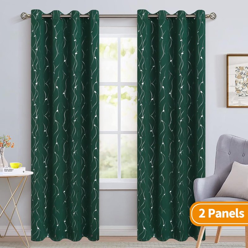 Blackout Window Curtains Set 95 Inch Length Grommet Thermal Insulated Room Darkening with Wave Dot Pattern