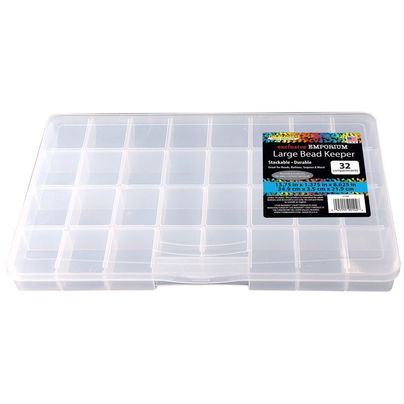 Large Bead Organizer Box with 32 Compartments - Clear Plastic Craft Storage