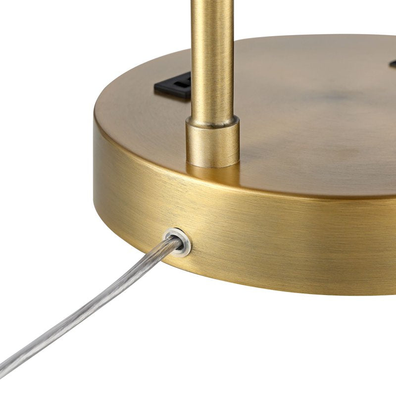 Modern Desk Lamp with USB Charging Port - Antique Gold & Linen Shade