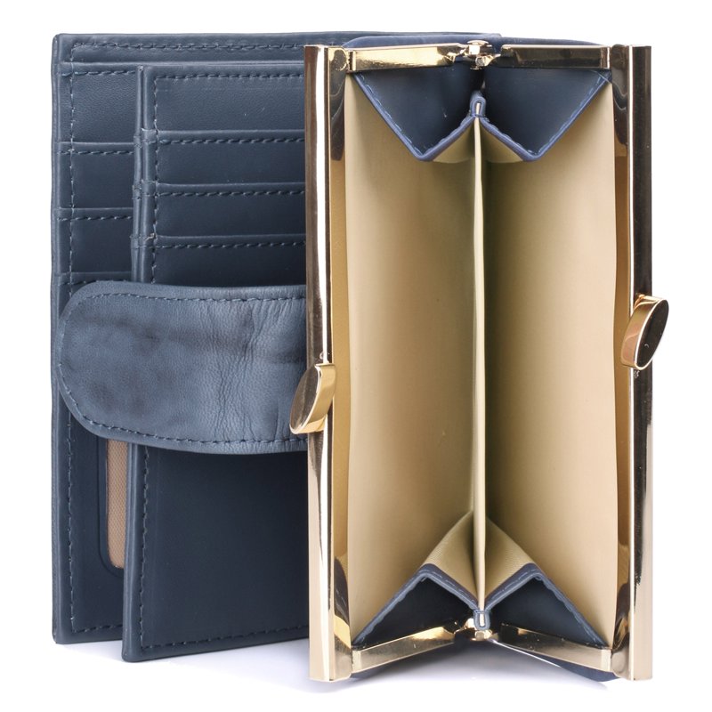 Women's Leather Cardholder Wallet with Multiple Card Slots - Navy & Brown Variants