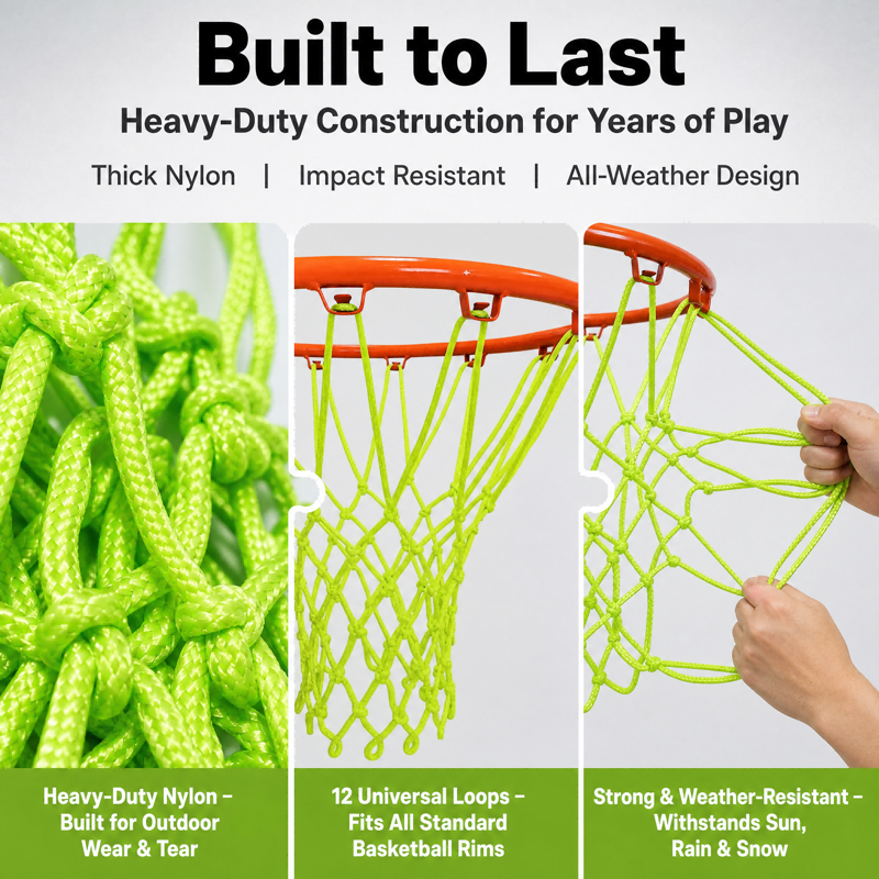 Glow Basketball Net - Outdoor, All-Weather, Anti-Whip, 21 Inch Replacement