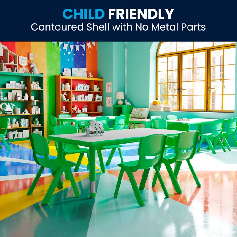 Kids Activity Table Set with 6 Chairs - Adjustable Classroom Furniture, Green