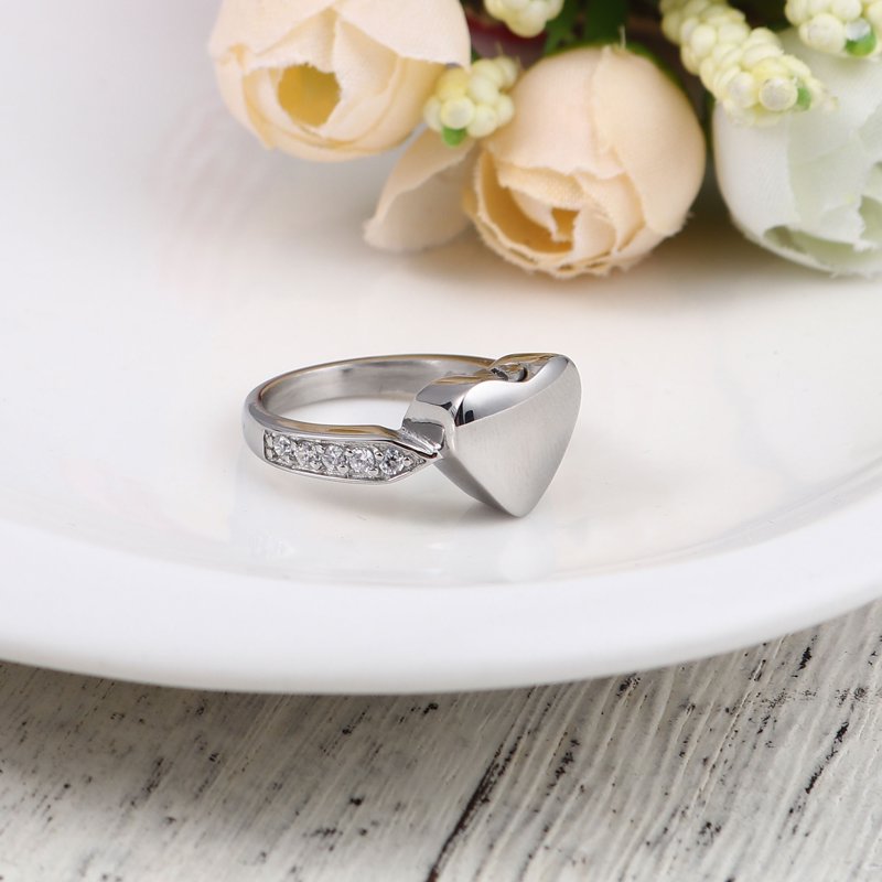 Heart Rhinestone Cremation Ring with Memorial Urn Stainless Steel Keepsake - Size 6+