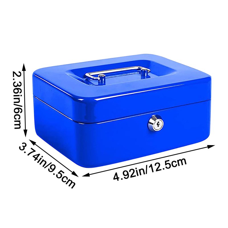 Portable Metal Cash Box with Key Lock and 2 Security Keys - Sturdy Lockable Safe