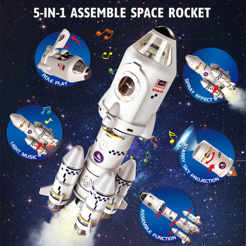 Space Rocket Toys for Kids 5-7 Years - STEM Science Kit with Projection Lamp