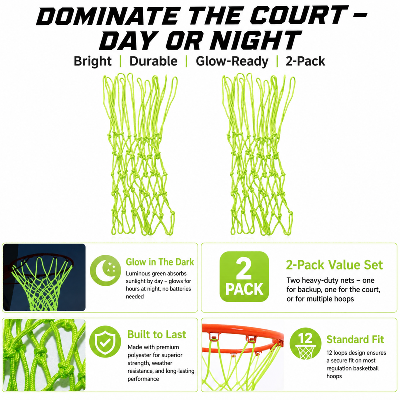 Glow Basketball Net - Outdoor, All-Weather, Anti-Whip, 21 Inch Replacement