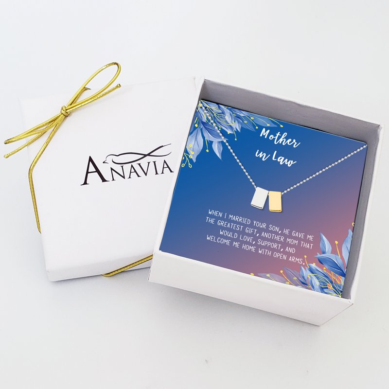Mother-in-Law Gift Necklace with Card - Silver & Gold Cube or Heart Jewelry for Mother's Day