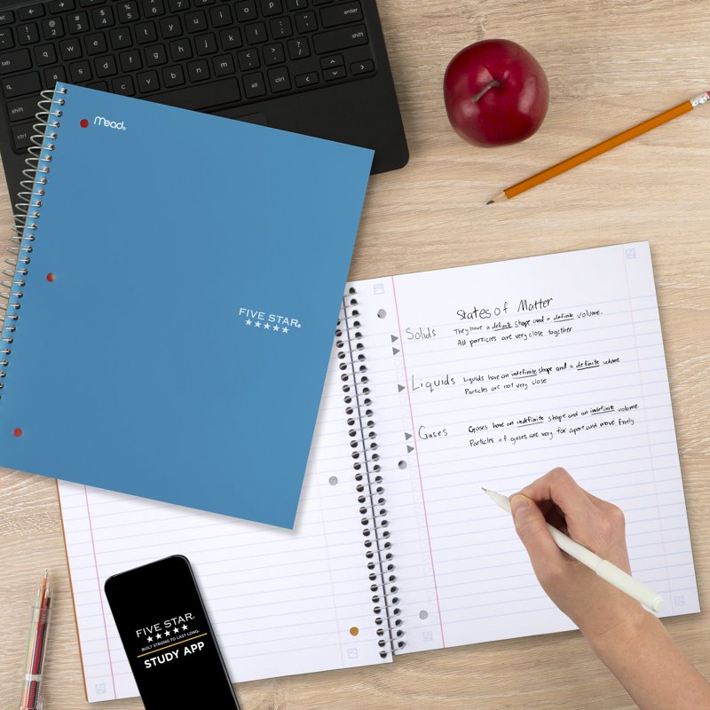 5-Star Spiral Notebook with Study App 1 Subject Wide Ruled 8 x 10.5 Inch 4 Pack