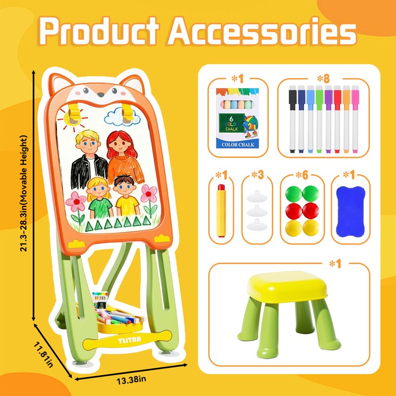 Adjustable Kids Easel with Magnetic & Dry Erase Boards - Art & Drawing Toy