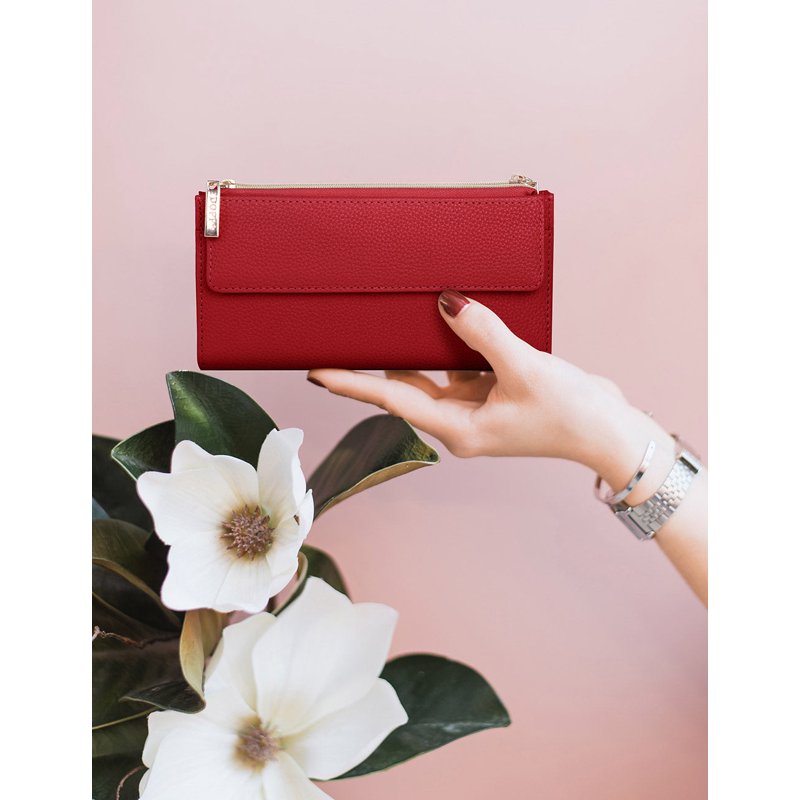 Women's Leather Cosmopolitan Wallet with Card Slots and Zipper Pockets