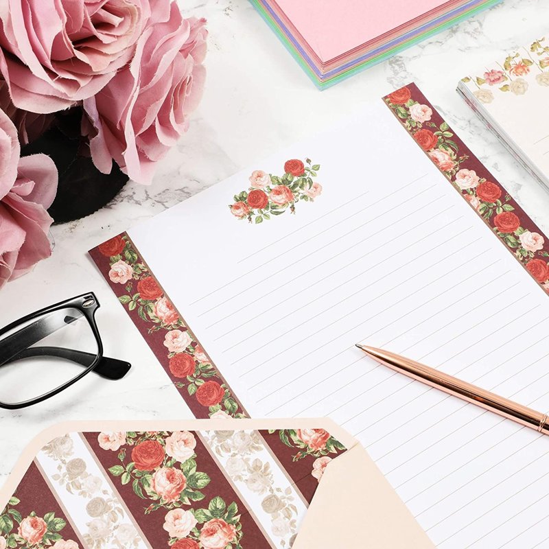 Vintage Floral Stationery Set with 60 Sheets & 30 Envelopes for Letters & Crafts