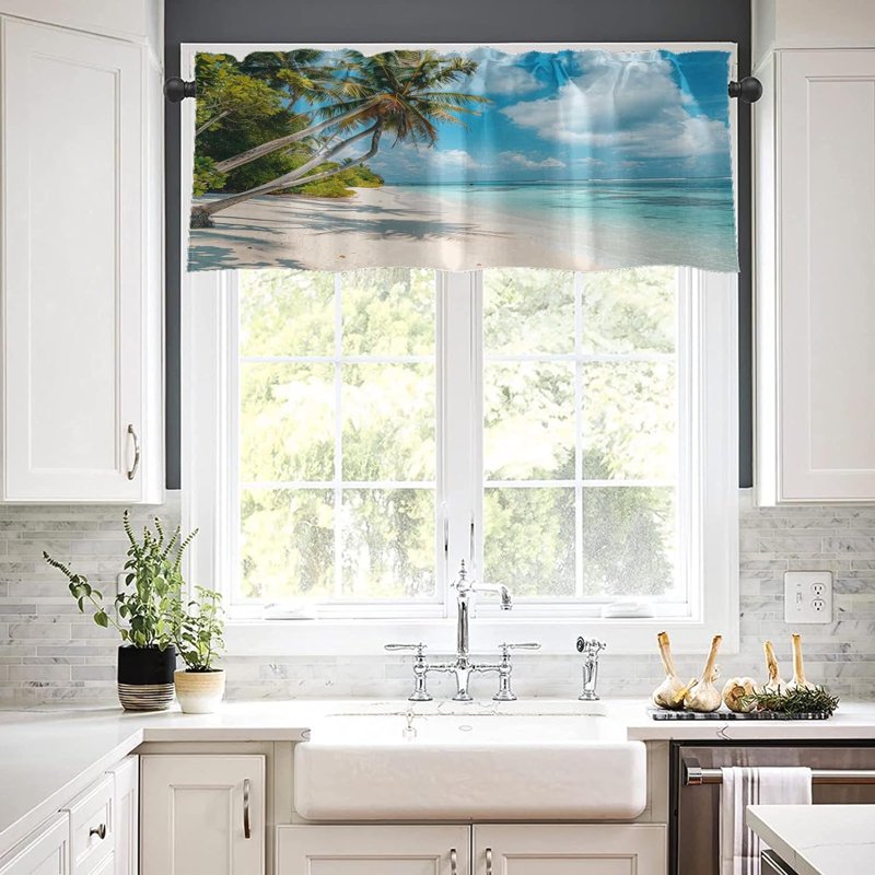 2 Pack Window Valances for Living Room Kitchen - Adjustable Blue Ocean Pattern 18x52 Inch