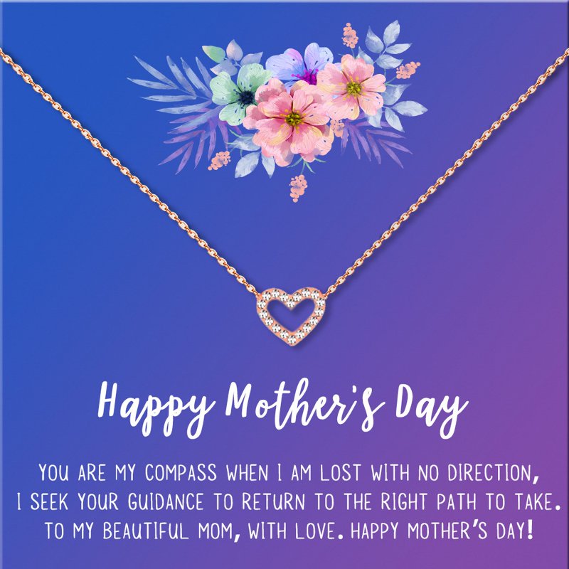 Mother's Day Heart Necklace with Gift Box - Stainless Steel, Gradient Colors
