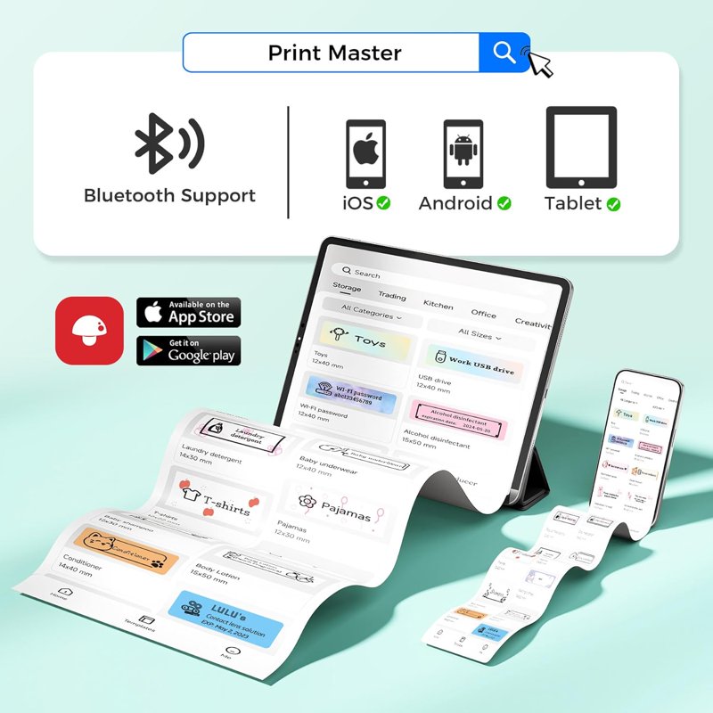 Portable Bluetooth Label Maker - Thermal Printer for Home & Office, Green