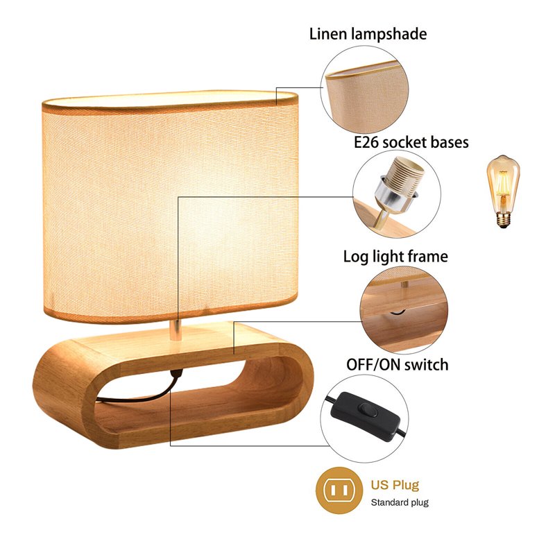 Portable Modern Bedside Table Lamp Dimmable E26 40W Nightstand Light