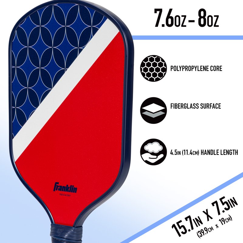 Single Variation: Franklin Sports Fiberglass Pickleball Paddle with Polypropylene Core - Red/White/Blue