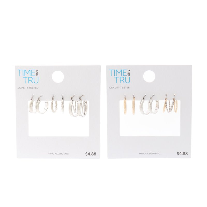 Mixed Metal Hoop Earrings Set - 6 Pairs Small & Large Gold & Silver Tones