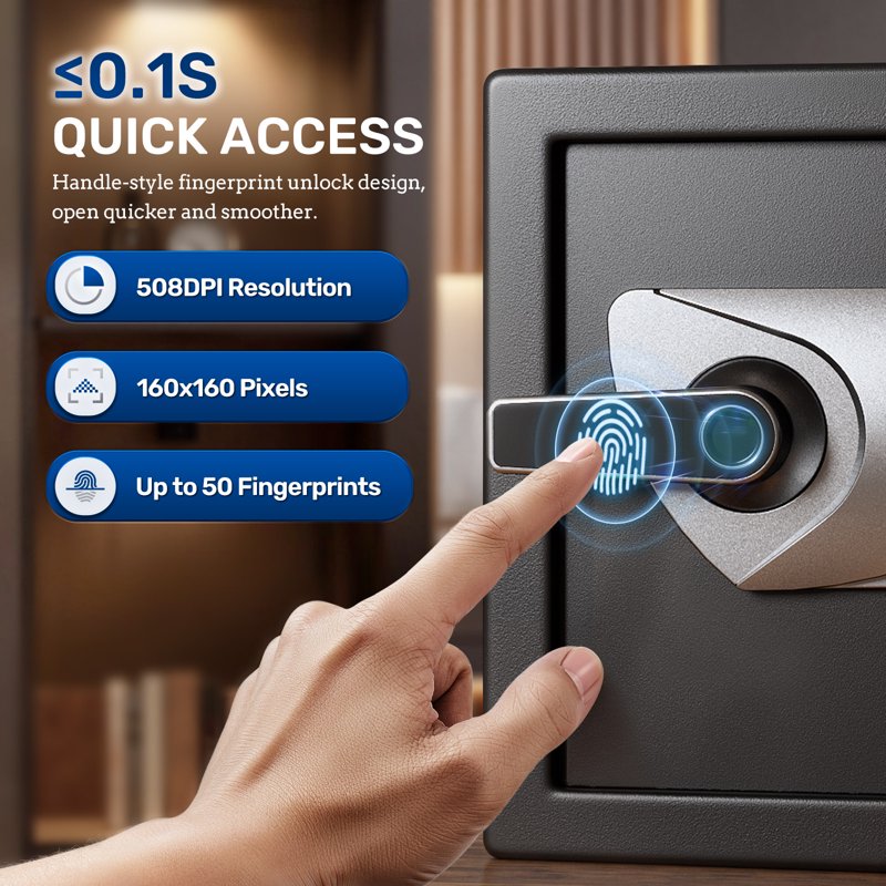 Biometric Safe Box with Fingerprint & Code Lock - Heavy Duty Steel Security Safe, Fireproof Document Storage, 1.0 CuFt