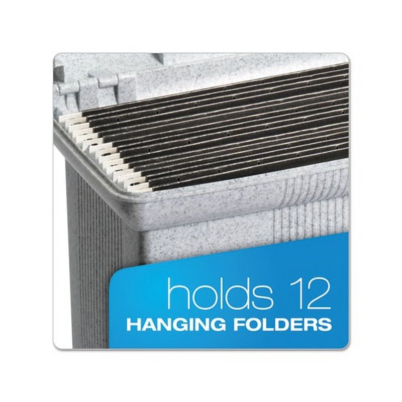 Portable File Box with Handle - Granite, Holds Letter Files, Includes Folders