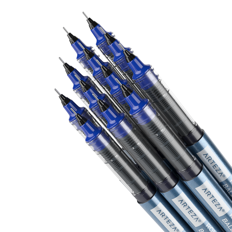 Bulk Blue Rollerball Pens with Fine 0.5mm Needle Tip - 20 Pack for Writing & Drawing