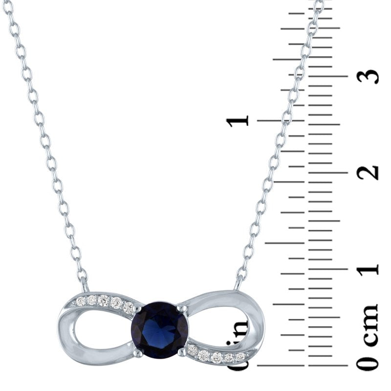 Sterling Silver Infinity Necklace with Blue Sapphire & CZ for Women - 18 Inch