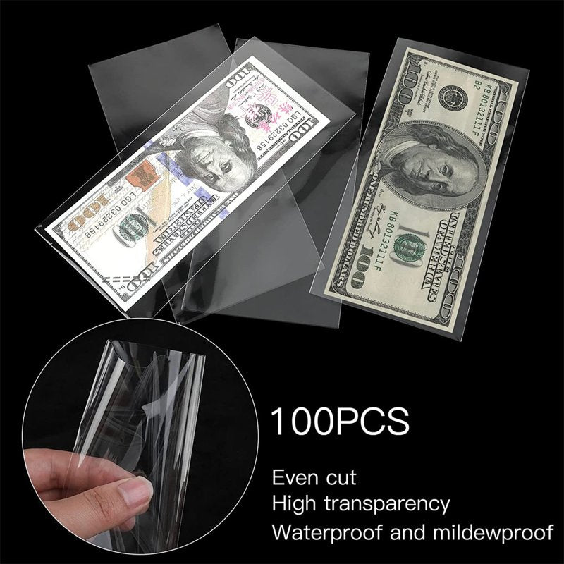 100 Pcs Clear Currency Sleeves for Banknotes and Collectibles