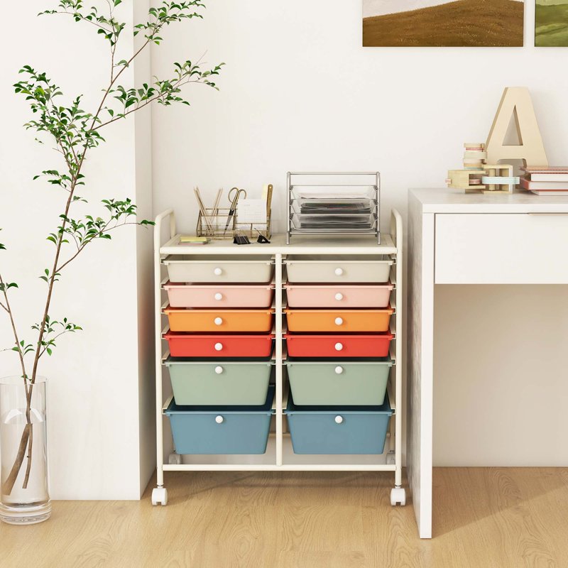 12-Drawer Rolling Storage Cart with Plastic Drawers for Home & Office Organization