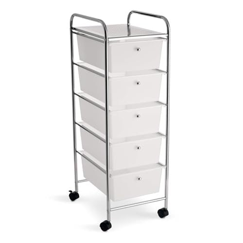 5 Drawer Clear Mobile Storage Cart - Locking Casters & Removable Drawers