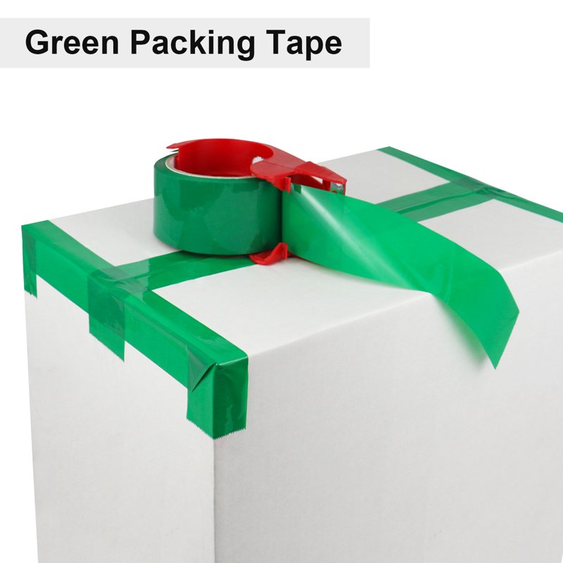 Green Packing Tape with Dispenser - Heavy Duty, 2 Refill Rolls, 1.88 Inch x 55 Yards