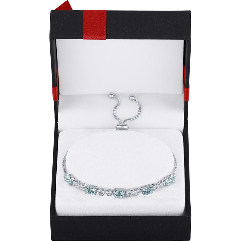 Sterling Silver Plated Blue Topaz & CZ Infinity Bracelet - Adjustable Gift