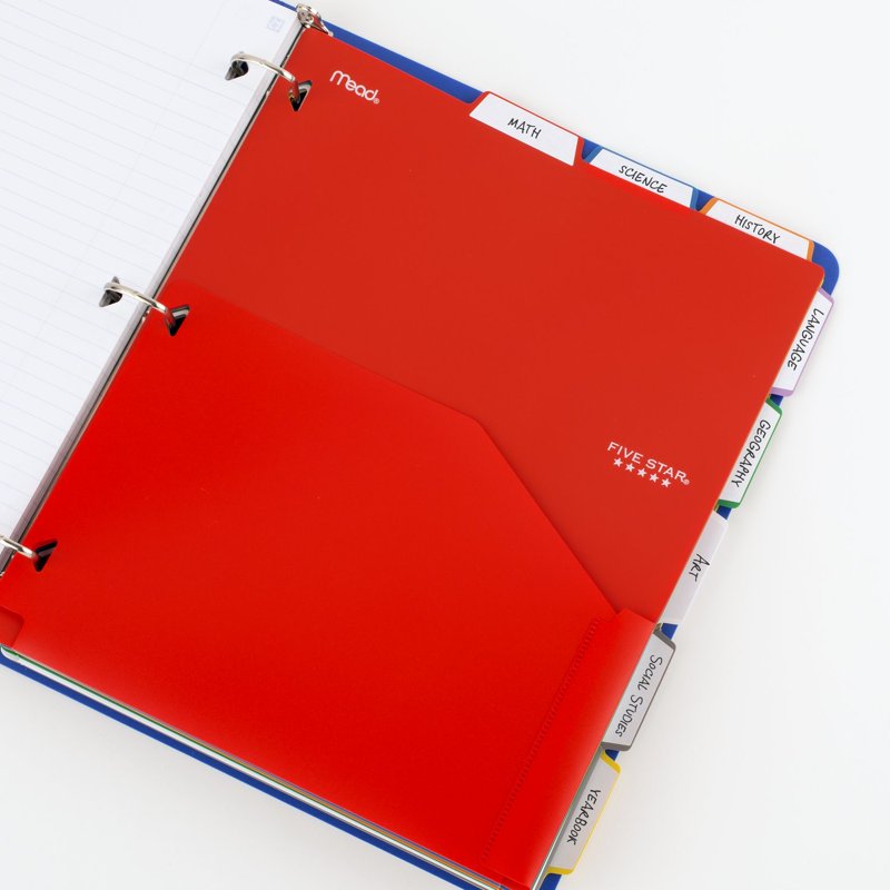 8-Pack Durable Plastic Binder Dividers with Pocket - Write-On/Wipe-Off Tabs