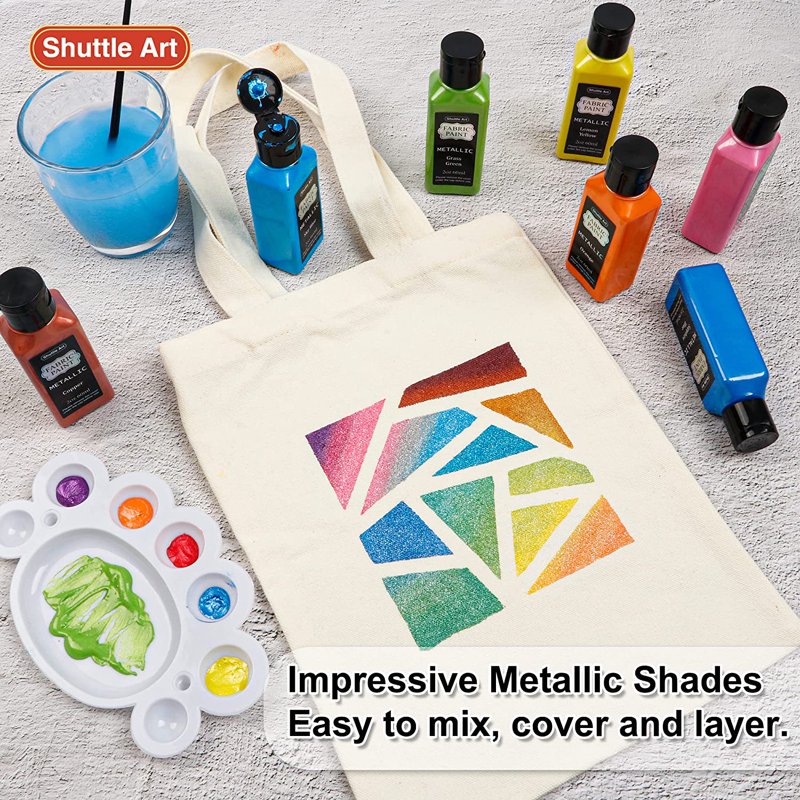 Metallic Fabric Paint Set with Stencils & Brushes - 18 Colors for DIY Textiles