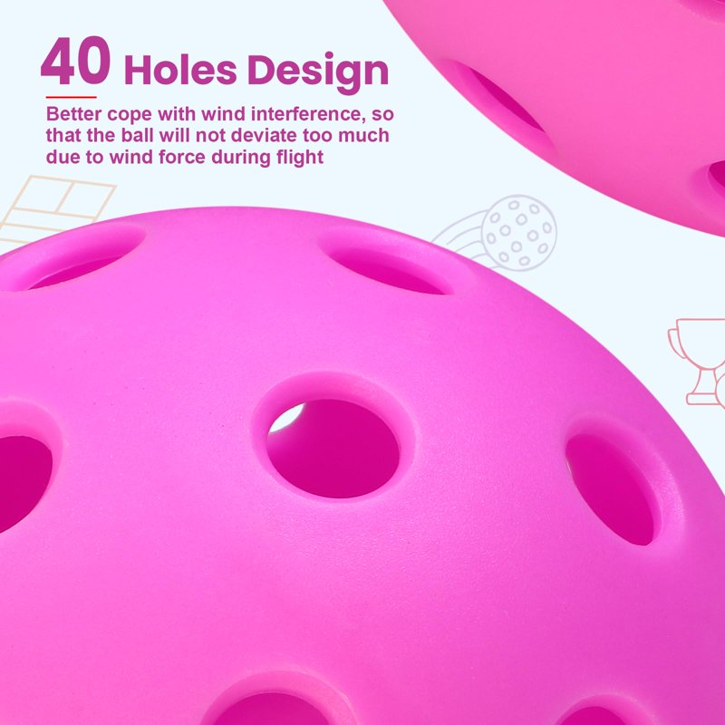 Hot Pink 40-Hole Soft TPE Pickleball Balls for Indoor Practice - Wigonda, 6 Pack Variation