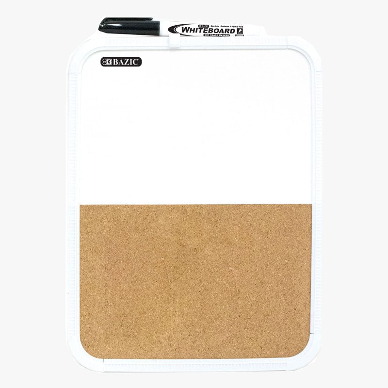 Bazic 8.5x11 Inch Dry Erase Lap Board & Cork Bulletin Board - 2-Pack, White Frame, with Marker
