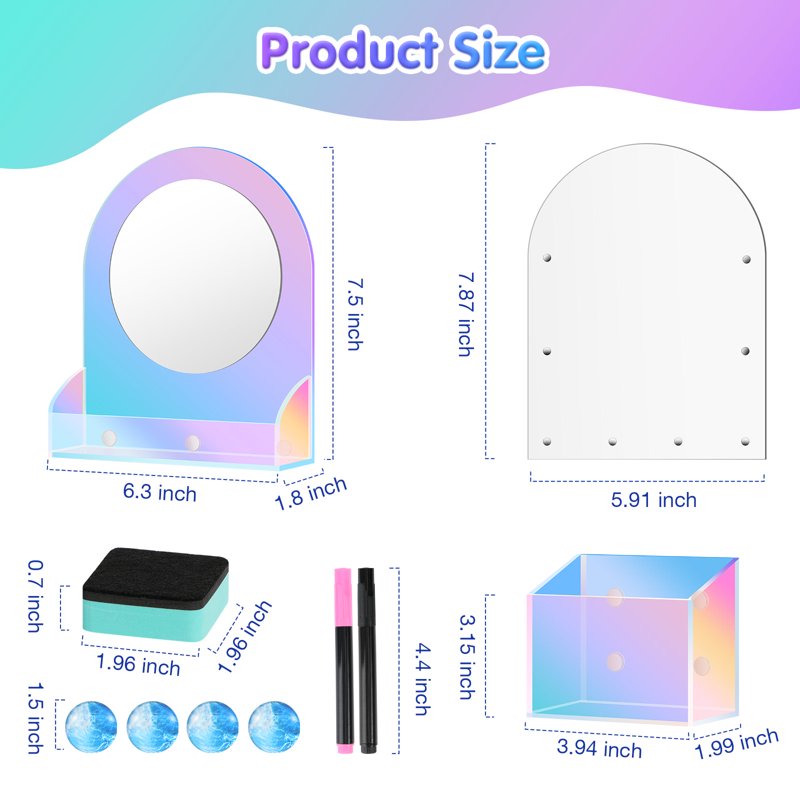 Magnetic Locker Accessories Set with Mirror, Dry Erase Board, Pen Holder & Magnets