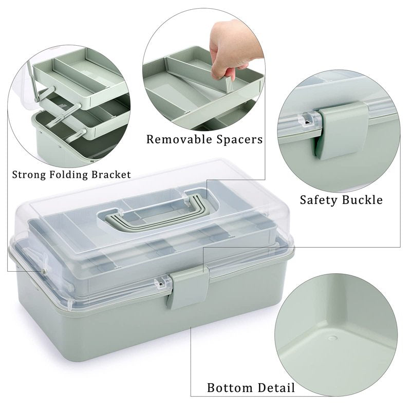 3-Layer Plastic Storage Box with Adjustable Compartments & Handle - Craft Organizer, Medicine, Sewing, Multipurpose