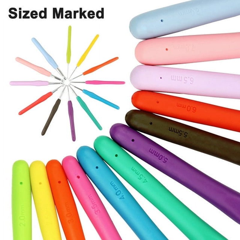 12-Piece Ergonomic Crochet Hooks Set for Arthritis Relief - Soft Handles, Versatile Sizes