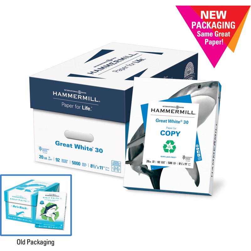 Recycled Copy Paper 30 White - 20 lb, 5000 Sheets per Carton