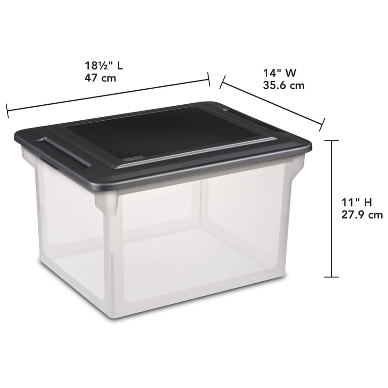 Sterilite Clear Plastic File Box with Black Lid for Letter and Legal Files
