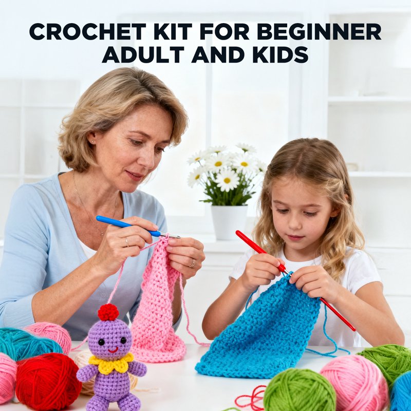 Beginner Crochet Kit Set with 21 Ergonomic Hooks, 15 Colorful Yarn Skeins, Storage Bag