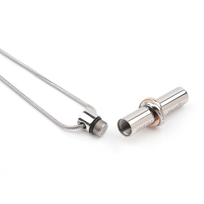 Cylinder Memorial Cremation Jewelry Necklace Ashes Holder - Together Forever